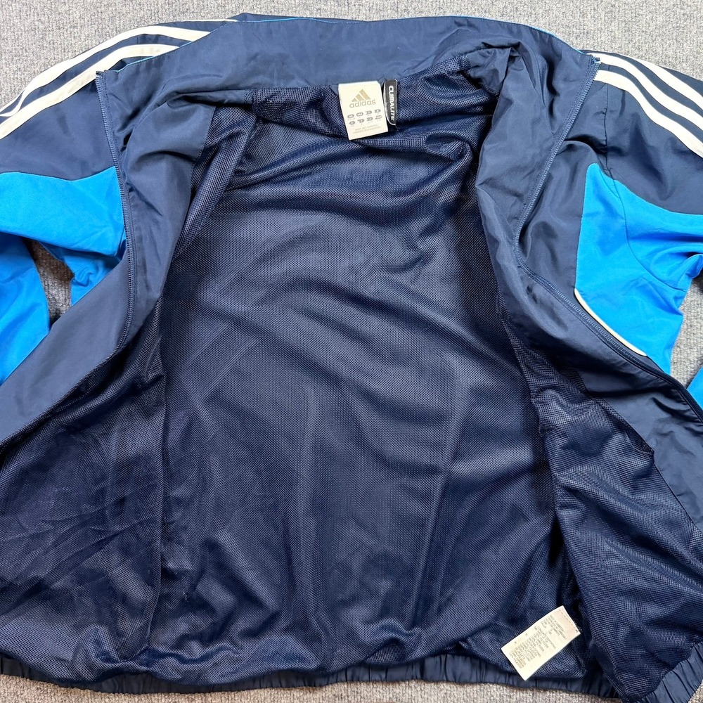 Adidas Track Jacket Mens Large Navy Blue Climalite Full Zip Mesh Lined 3-Stripe - Picture 6 of 13